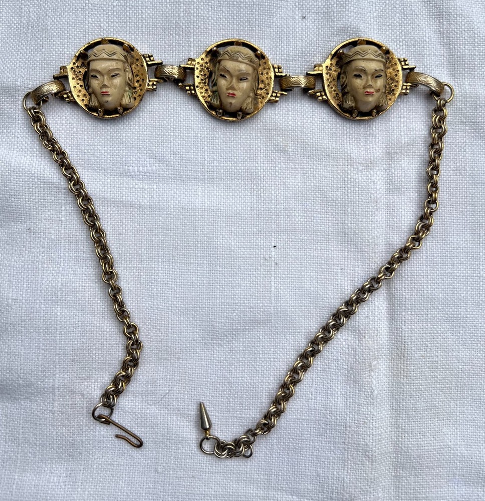 Vintage Selro Selini Necklace Gold Metal 60s/70s Era Asian Princess Face