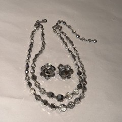 Vintage Silver/Grey Necklace And Earring Set SO SPARKLY13-16” Choker 2 Strand