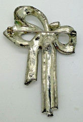 Antique Paste Rhinestone Rhodium Plated Bow Pin Circa 1920S Pre-Art Deco O1