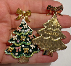 NWT Sugarfix Huge Christmas Tree Enamel Bow Rhinestones Dangle Stud Earrings