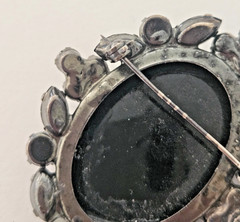 Vintage Mourning Style Cameo Brooch Black Jet Rhinestone Victorian Revival Goth