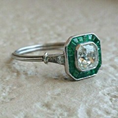 2Ct Art Deco Style Lab Created Diamond Emerald Engagement 14K White Gold FN Ring