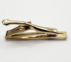 Modernist Open Metal Rectangle w Crystal Gold Tone Short Vintage Tie Clip Clasp
