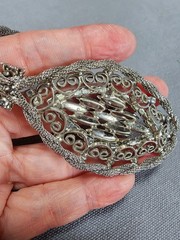 Juliana DeLizza Elster Hematite Necklace And Earrings Silvertone Filigree Mesh