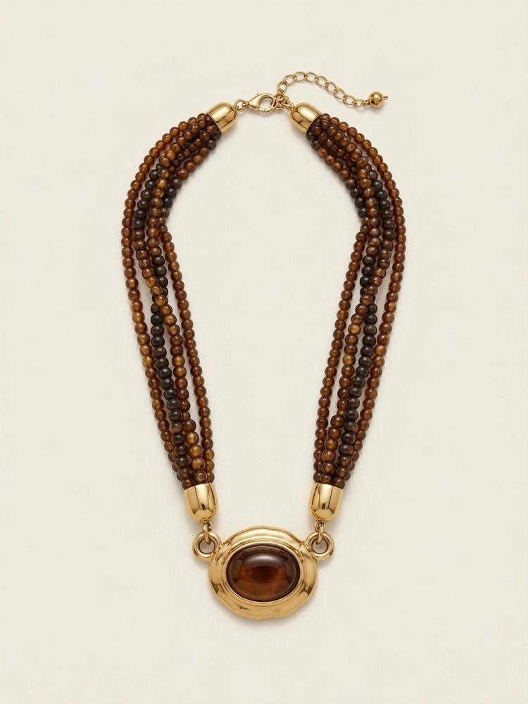 Vintage Trifari NWOT Necklace With Gold & Brown Pieces