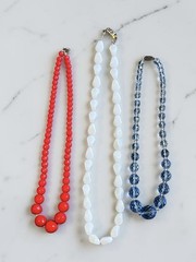 Lot of 3 Vintage Glass Bead Choker Necklaces – Red White & Blue