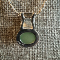 Vintage Sterling Silver Green Prehnite Gemstone Pendant 925-16″ Necklace 10.9g