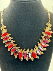 Vintage Napier Red Marquise Rhinestone Gold Tone Statement Necklace 18 Inch