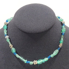 Artisan Ocean Blue Color Glass Beaded Choker Necklace Sea Colors 16 Inch