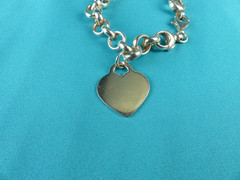 Vtg Sterling Silver Heart Tag Charm Rolo Chain Link Bracelet Italy Tiffany Style