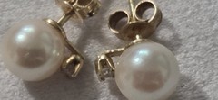 Vintage 14K Yellow Gold Akoya Cultured Pearl Diamond Stud Earrings Fine Estate