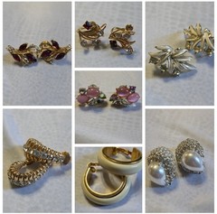 Lot Of 7 Pair Mixed Signed Vintage Earrings Clip On / Screw On Excellent
