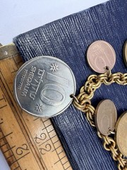 Vintage Coin Necklace Israel Bahamas Mixed Coins Charms 18” Gold Tone Chain HJ