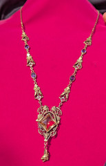 Signed GNS GEORGE STEERE Antique Art Nouveau Jewel TOPAZ GLASS Pendant Necklace