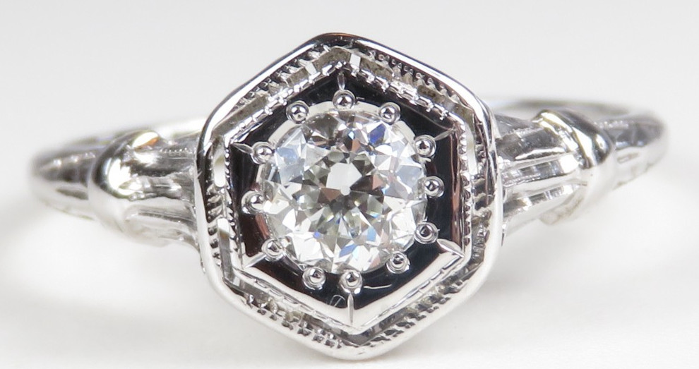 Antique Art Deco 1920’s Diamond Engagement Ring 18KW Size 6 UK-L1/2 EGL USA