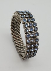 Vintage Light Blue Rhinestone Expandable Silver Tone Metal Bracelet, c. 1950’s