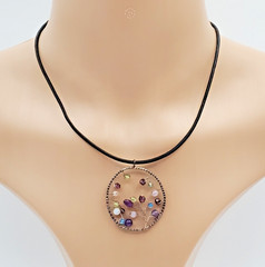 Artisan Tree of Life Pendant 925 Clasp Necklace 15in Leather Mixed Bead Handmade
