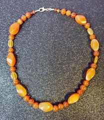 Carnelian Beaded Necklace Vintage Assorted Size Beads Round Oval 15.5 Inches