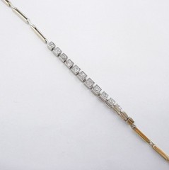 Edwardian 1.02 Ct Mine Cut Diamond Platinum Gold Line Bracelet–Milgrain Edging