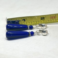 Vintage Cobalt Blue Glass Teardrop Dangle Clip On Earrings Silver Tone Drop 2”