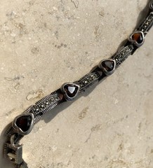 ❤️✨Genuine VINTAGE STERLING SILVER MARCASITE GARNET HEART ESTATE Tennis Bracelet