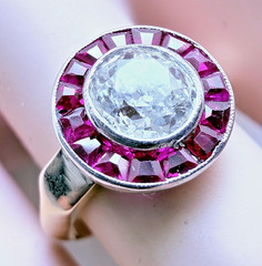 Vintage 18ct Gold Diamond & Ruby Cocktail Ring 0.60ct Natural Old Cut Size 6.75