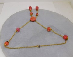 Vintage Pink Art Glass Bead & Dangles Lingerie Necklace ~ 16″