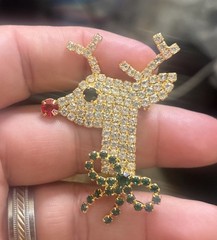 Vintage Silver Tone Rhinestone Reindeer Pin Brooch