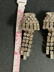 Vintage Clear Rhinestone Dangle Drop Clip-On Earrings Statement 2.25″