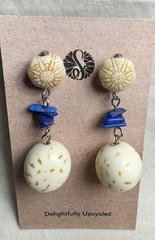 Vintage 1970s-1980s Boho Bone & Lapis Dangle Earrings – 2-Inch Ethnic Drop!