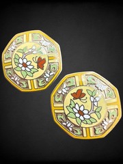 Vintage Signed Yellow Cloisonné Earrings Enamel Floral Butterfly Samuel Huang