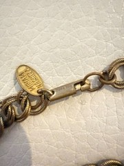 VINTAGE MIRIAM HASKELL LONG NECKLACE 46″ FAUX PEARL CRYSTAL FILGREE BRASS TONE