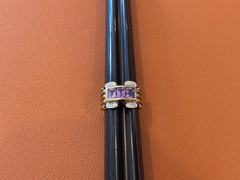 RF Sterling SIlver Ring w/ Gold Wash Purple & Clear Stones Size 6.5