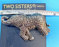 Two Sisters Medici Lauren & Leah Jewelry Designs Elephant Brooch Silver-Tone VTG