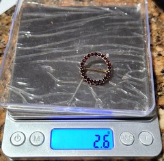 Victorian Rose Cut Garnet Sterling Silver Gold Vermeil 7/8 Inch Circle Brooch