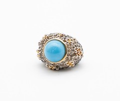 Jomaz Vintage Two Toned Turquoise Pave Rhinestone Cocktail Ring Size 6.5