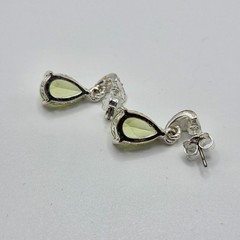 Vintage Avon Peridot Color Dangle Earrings With Light Blue Accents