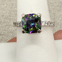 Vintage Ring Silver Tone Watermelon Solitaire Marked 925 Untested