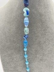Vintage Venetian Mixed Lampwork Blue Glass Beaded Necklace W/ Matching Earrings