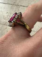 Vintage Sterling Vermeil Pink Topaz CZ Simulated Diamonds Ring