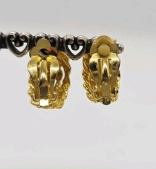 Weave Braid Hoop Earrings Clip On Gold Tone Couture Deco .75 in Vintage