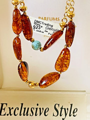 Natural Baltic Amber Necklace With Turquoise 14K Gold Filled