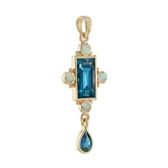 Art Deco Style Lab Created Blue Topaz Diamond Wedding Pendant 14k Yellow Gold FN