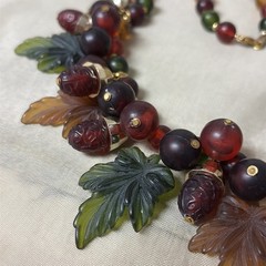 Vtg NWT Lucite Necklace Red Green Orange Brown Necklace Autumn Fall Leaves Acorn