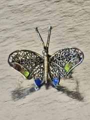 Vintage Art Deco style “Butterfly” brooch: sterling silver,enamel mesh filigree