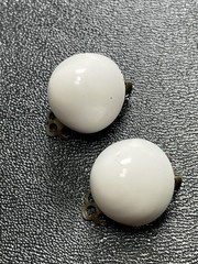 Vintage Retro White Plastic Domed Round Clip Earrings