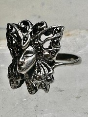 Butterfly ring Lady Face Art Deco size 6 marcasites sterling silver band women