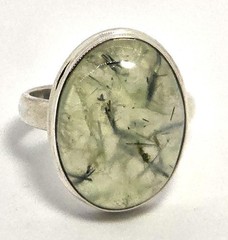 Prehnite gemstone open work large green gemstone sterling silver ring size 8.5