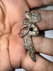 Pin Brooch Nymph Fairy With Wings Long Gown Graceful Women Sterling Silver