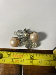 Vintage Pair Champagne Pearl Clear AB Faceted Beaded Dangle Screw Back Earrings